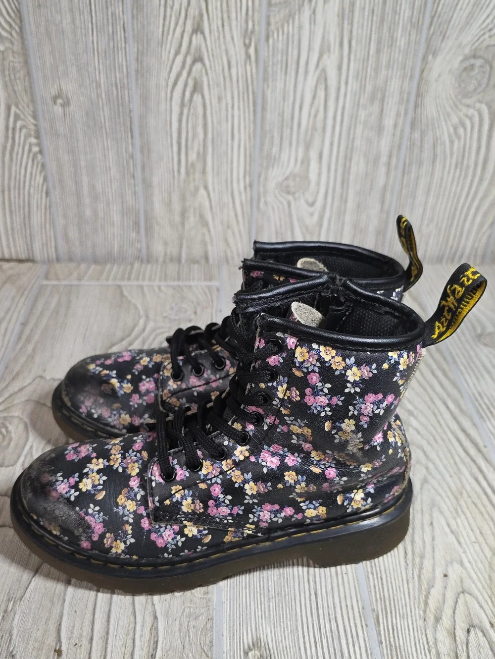 Dr. Martens 1460 Mini Tydee Black Meadow Floral Combat Boots Kids Size 13